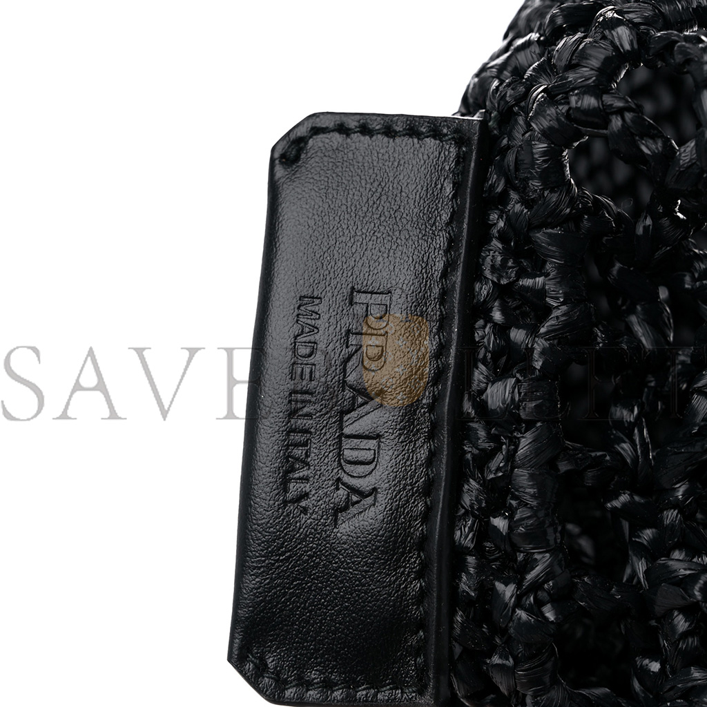 PRADA RAFFIA EMBROIDERED SMALL LOGO TOTE BAG BLACK (23*22*11cm) PRADA RAFFIA EMBROIDERED SMALL LOGO TOTE BAG BLACK (23*22*11cm)