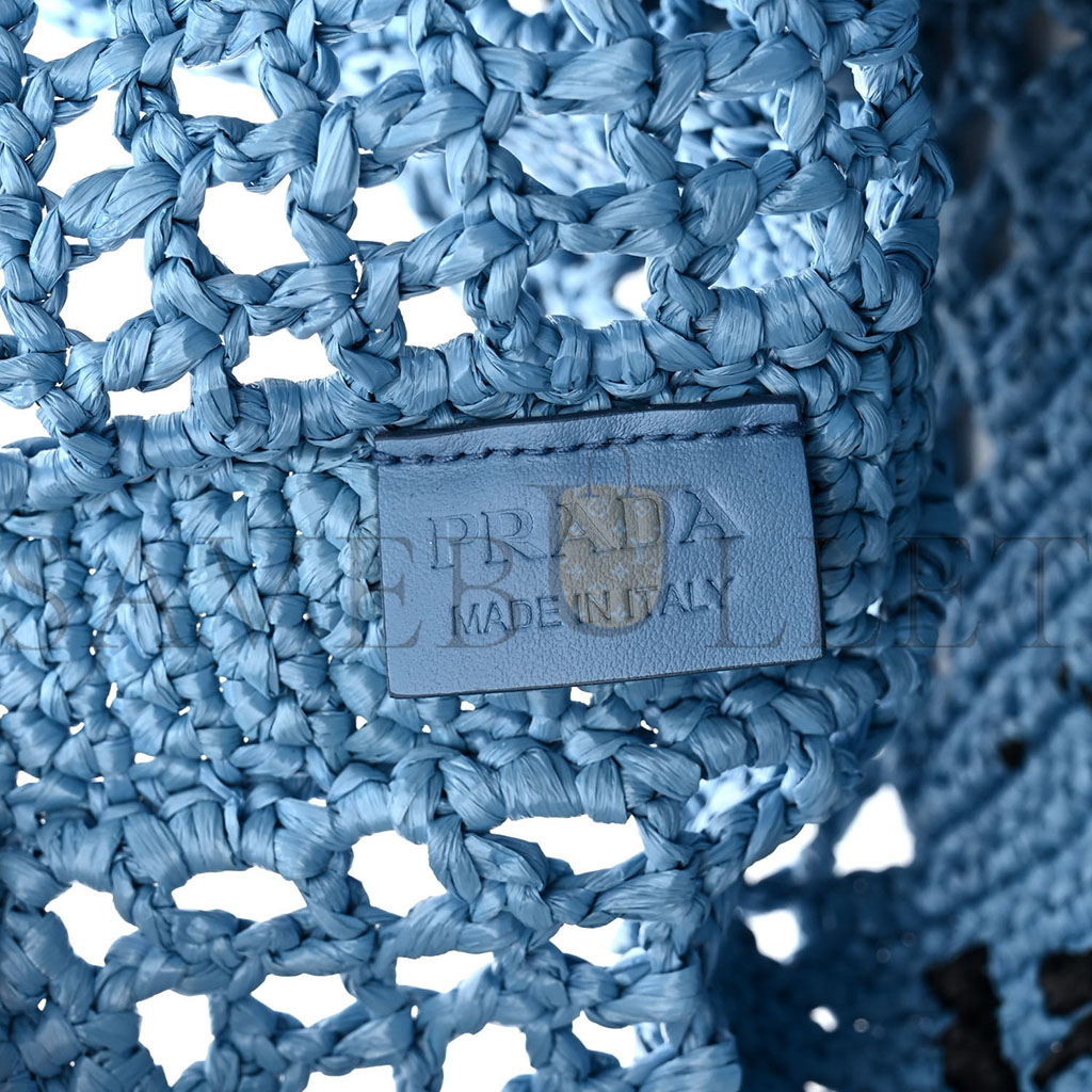 PRADA RAFFIA EMBROIDERED LOGO TOTE BAG CELESTE (36*36*4cm) PRADA RAFFIA EMBROIDERED LOGO TOTE BAG CELESTE (36*36*4cm)