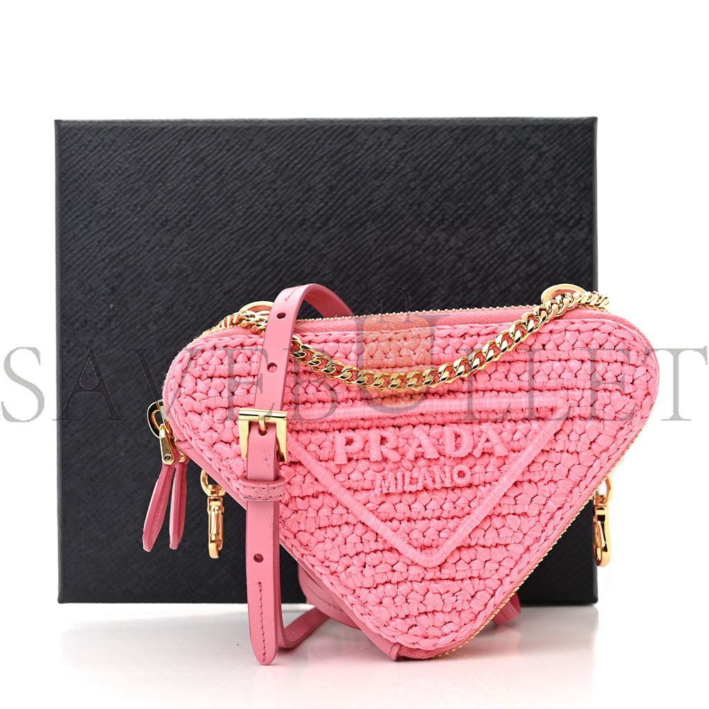 PRADA RAFFIA EFFECT YARN CROCHET MINI TRIANGLE POUCH PETAL PINK (15*10*5cm) PRADA RAFFIA EFFECT YARN CROCHET MINI TRIANGLE POUCH PETAL PINK (15*10*5cm)