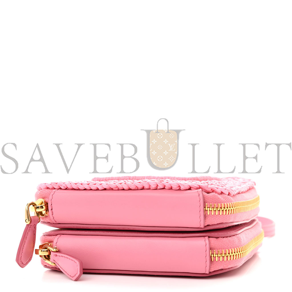 PRADA RAFFIA EFFECT YARN CROCHET MINI TRIANGLE POUCH PETAL PINK (15*10*5cm) PRADA RAFFIA EFFECT YARN CROCHET MINI TRIANGLE POUCH PETAL PINK (15*10*5cm)