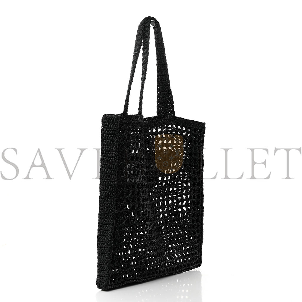 PRADA RAFFIA EMBROIDERED LOGO TOTE BAG BLACK (37*36*4cm) PRADA RAFFIA EMBROIDERED LOGO TOTE BAG BLACK (37*36*4cm)