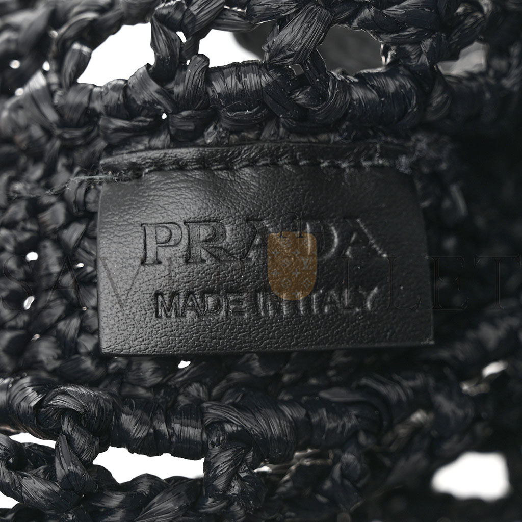 PRADA RAFFIA EMBROIDERED LOGO TOTE BAG BLACK (37*36*4cm) PRADA RAFFIA EMBROIDERED LOGO TOTE BAG BLACK (37*36*4cm)