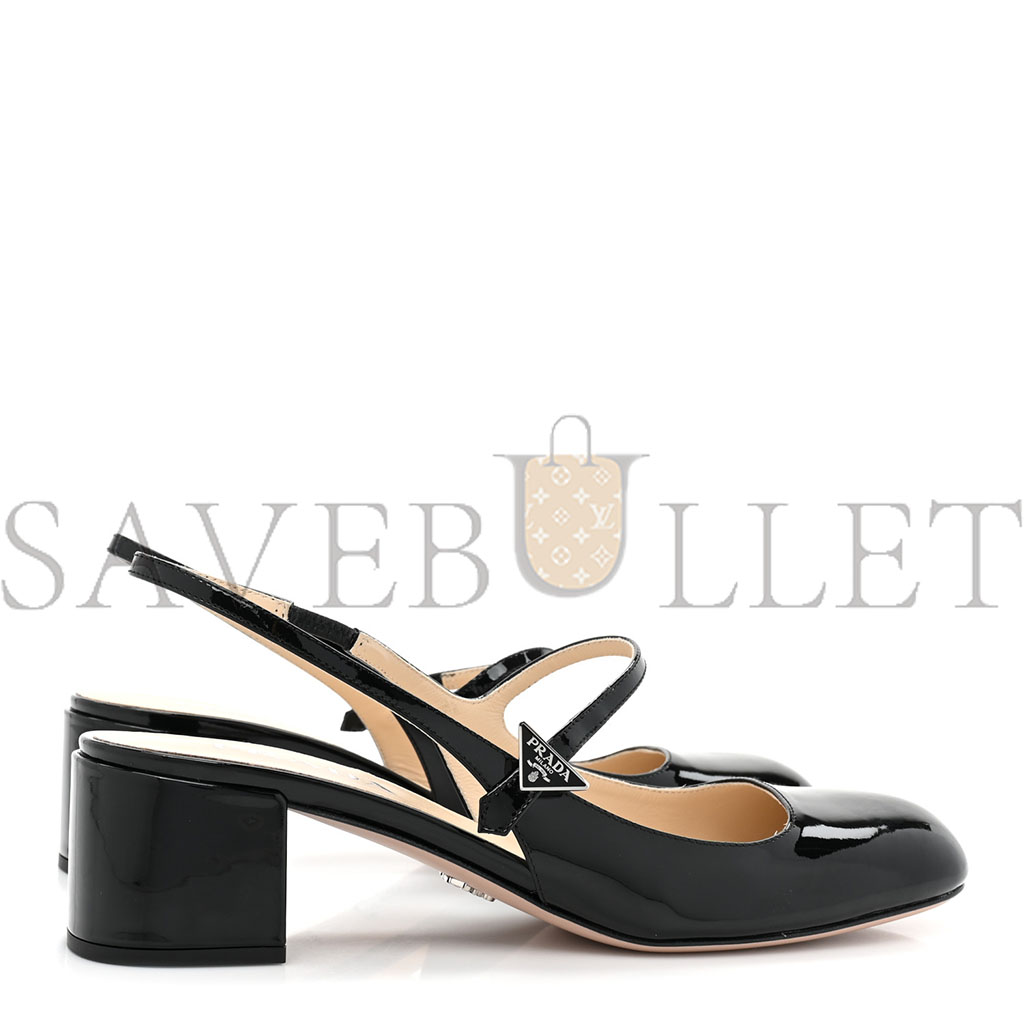 PRADA PATENT DECOLETTE LOGO MARY JANE 45MM SLINGBACK PUMPS 40 BLACK PRADA PATENT DECOLETTE LOGO MARY JANE 45MM SLINGBACK PUMPS 40 BLACK