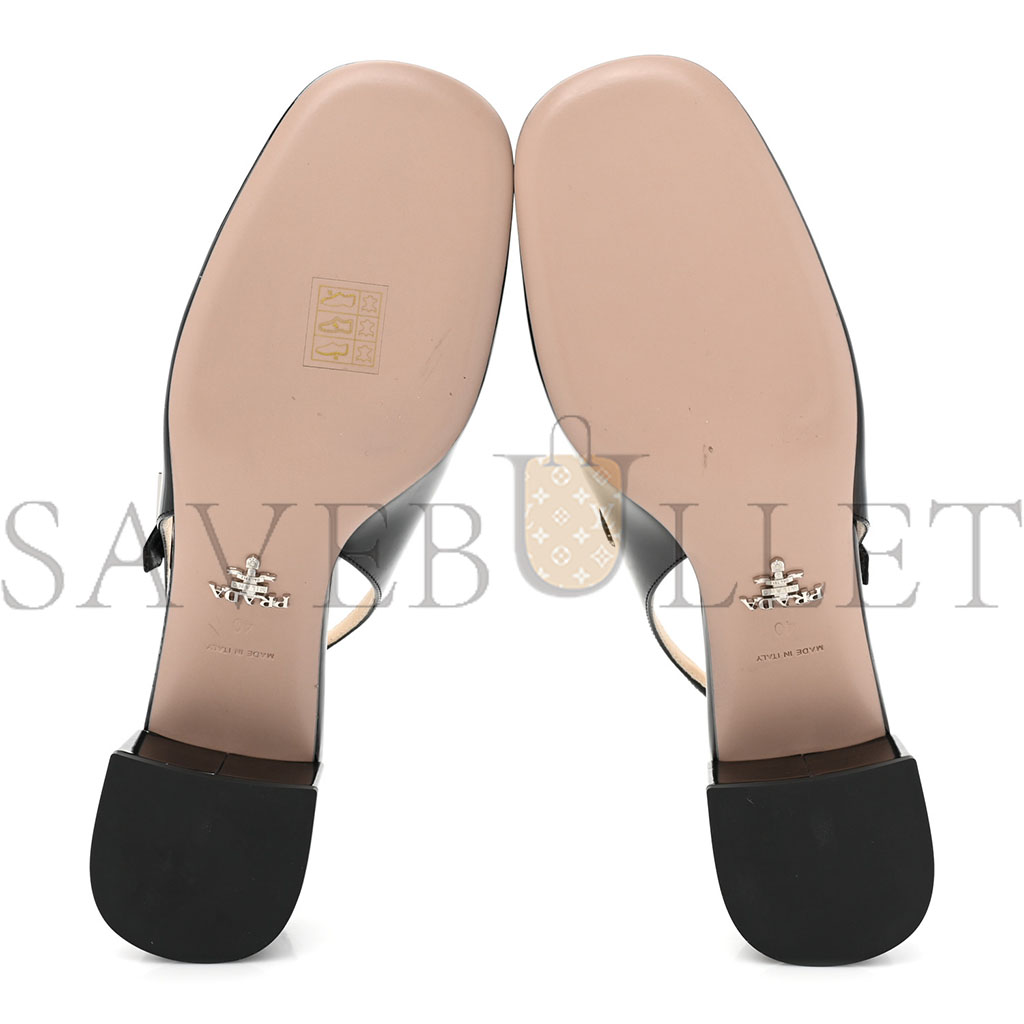 PRADA PATENT DECOLETTE LOGO MARY JANE 45MM SLINGBACK PUMPS 40 BLACK PRADA PATENT DECOLETTE LOGO MARY JANE 45MM SLINGBACK PUMPS 40 BLACK