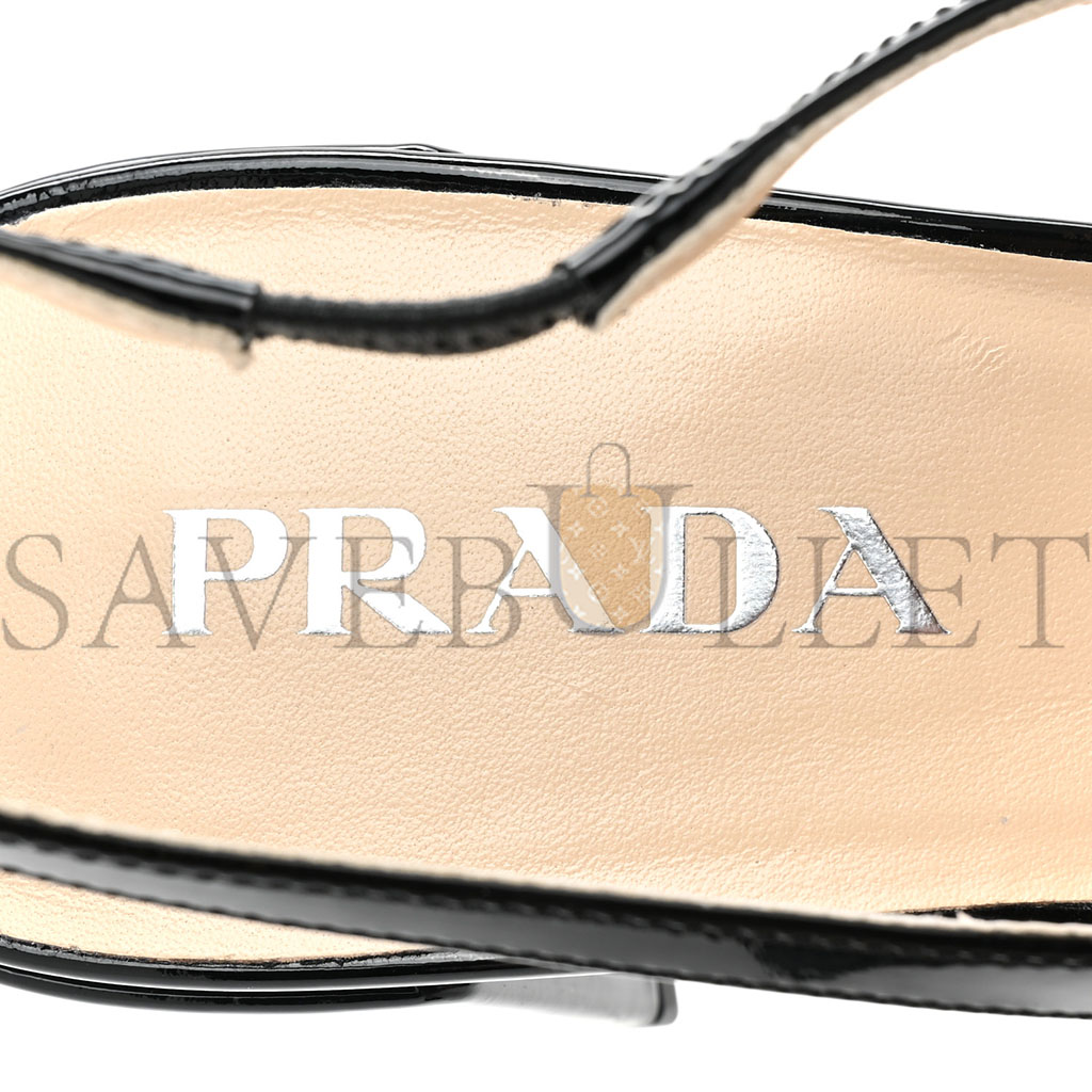 PRADA PATENT DECOLETTE LOGO MARY JANE 45MM SLINGBACK PUMPS 40 BLACK PRADA PATENT DECOLETTE LOGO MARY JANE 45MM SLINGBACK PUMPS 40 BLACK