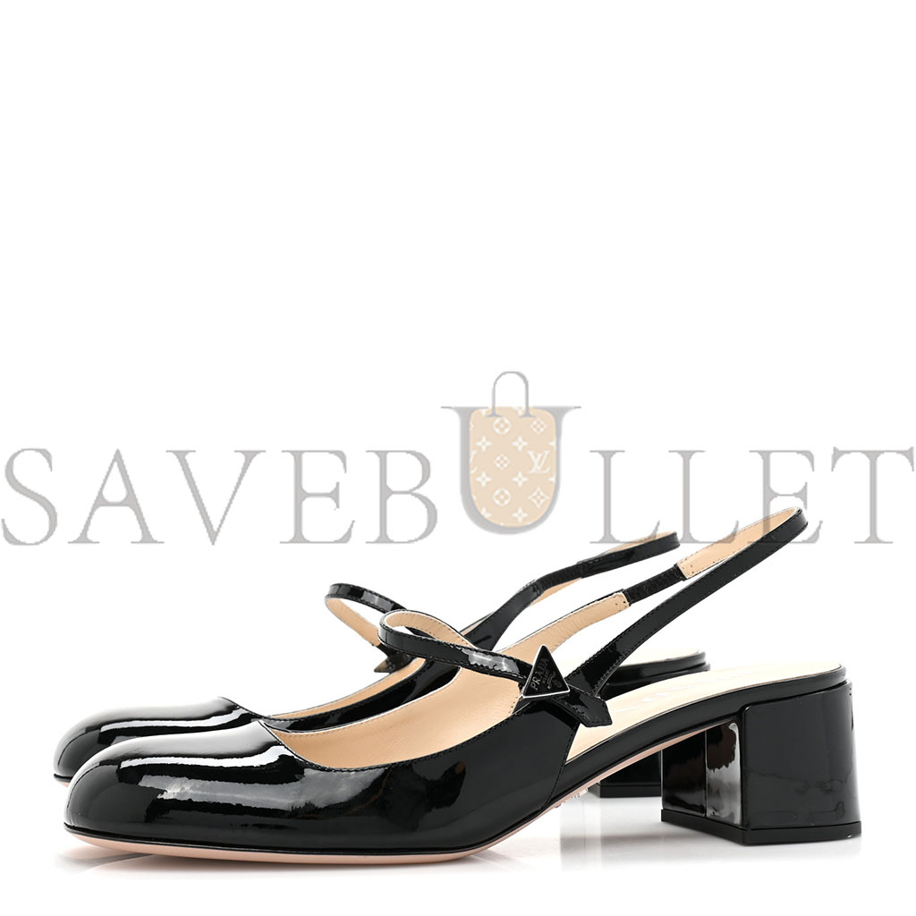 PRADA PATENT DECOLETTE LOGO MARY JANE 45MM SLINGBACK PUMPS 40 BLACK PRADA PATENT DECOLETTE LOGO MARY JANE 45MM SLINGBACK PUMPS 40 BLACK
