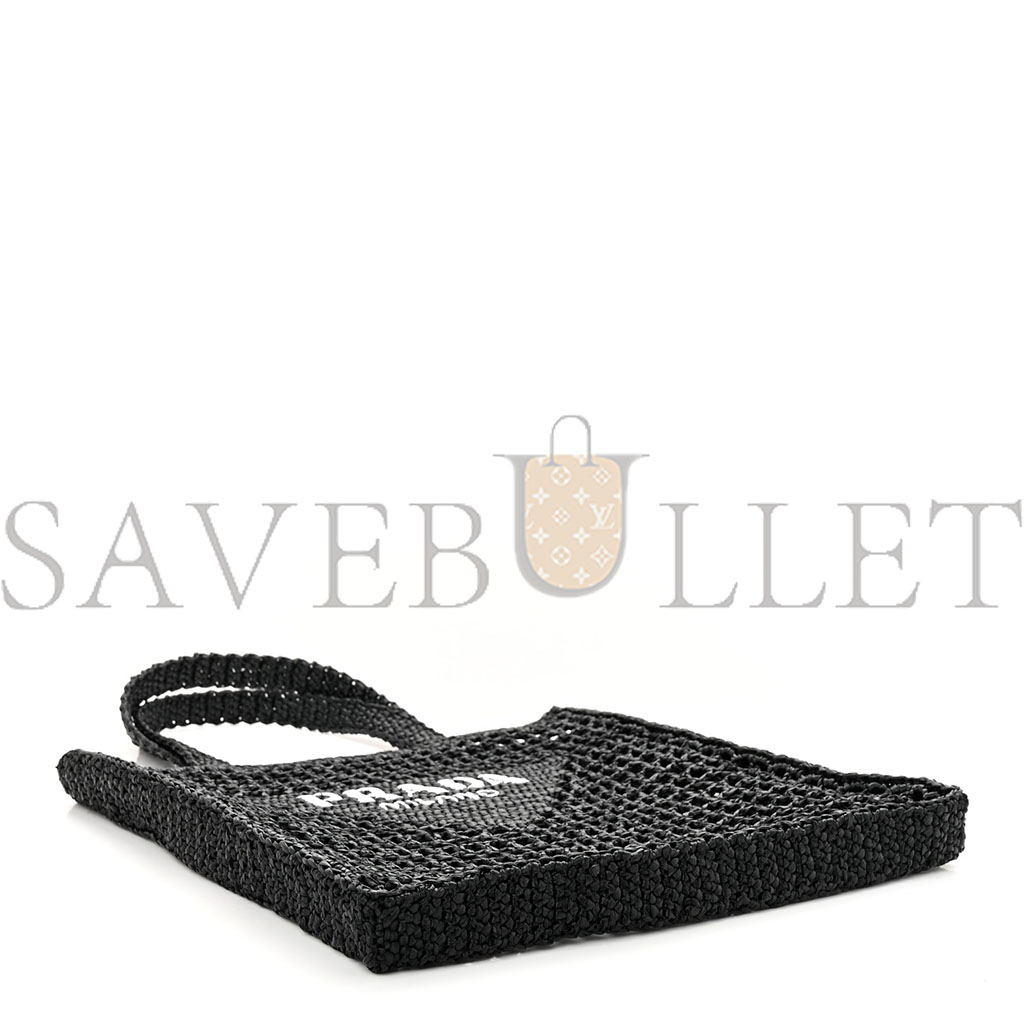 PRADA RAFFIA EMBROIDERED LOGO TOTE BAG BLACK (37*37*4cm) PRADA RAFFIA EMBROIDERED LOGO TOTE BAG BLACK (37*37*4cm)