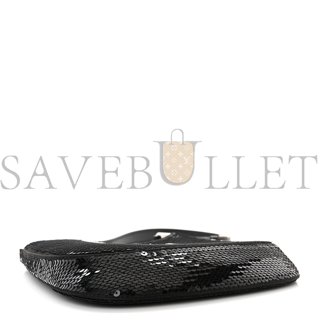 PRADA PAILLETTES SEQUIN CLEO SHOULDER BAG BLACK WHITE (28*18*4cm) PRADA PAILLETTES SEQUIN CLEO SHOULDER BAG BLACK WHITE (28*18*4cm)