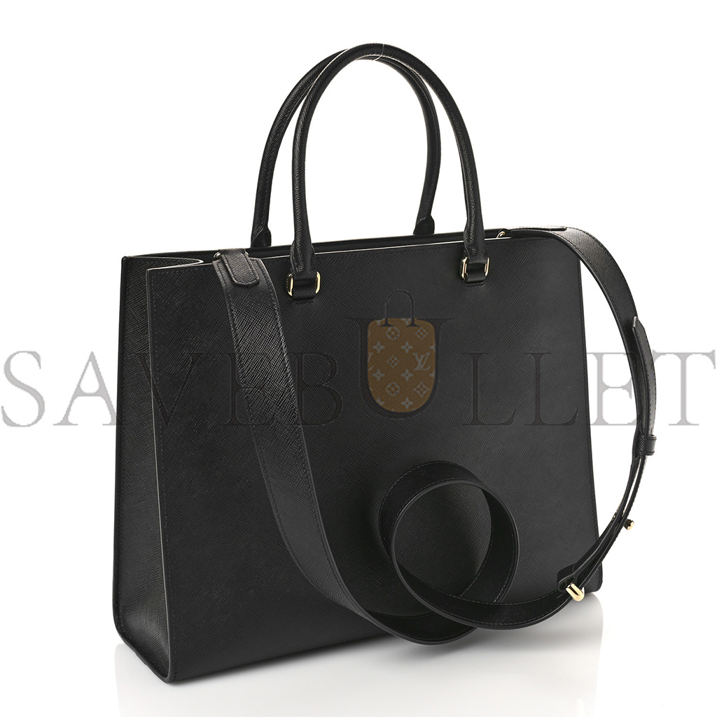 PRADA SAFFIANO LUX LOGO EMBOSSED LARGE HANDBAG BLACK (33*25*11cm) PRADA SAFFIANO LUX LOGO EMBOSSED LARGE HANDBAG BLACK (33*25*11cm)
