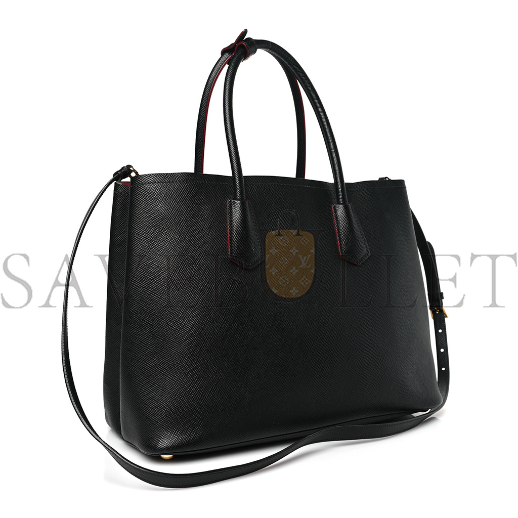PRADA SAFFIANO CUIR LARGE DOUBLE BAG BLACK FUOCO (35*27*17cm) PRADA SAFFIANO CUIR LARGE DOUBLE BAG BLACK FUOCO (35*27*17cm)