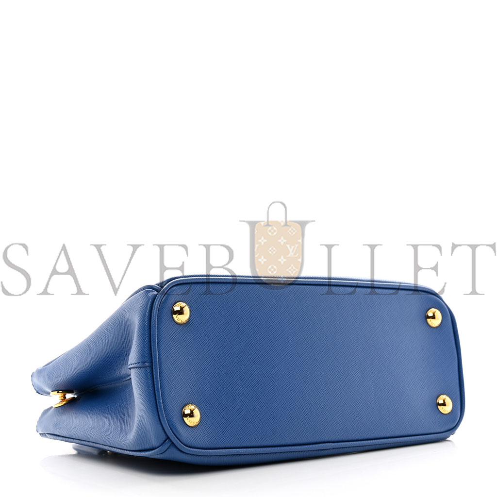 PRADA SAFFIANO LUX MINI GALLERIA DOUBLE ZIP TOTE AZZURO (27*17*12cm) PRADA SAFFIANO LUX MINI GALLERIA DOUBLE ZIP TOTE AZZURO (27*17*12cm)