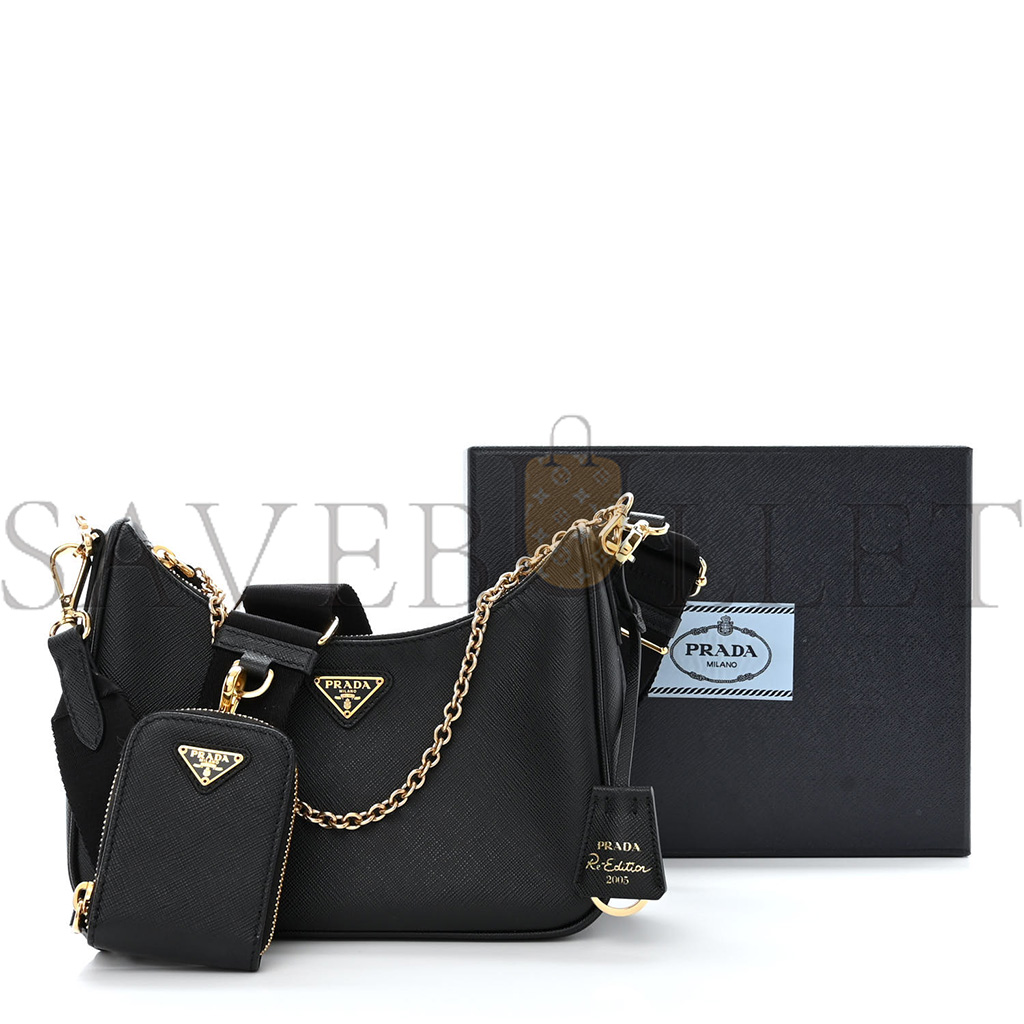 PRADA SAFFIANO LUX RE-EDITION 2005 SHOULDER BAG BLACK (22*17*6cm) PRADA SAFFIANO LUX RE-EDITION 2005 SHOULDER BAG BLACK (22*17*6cm)