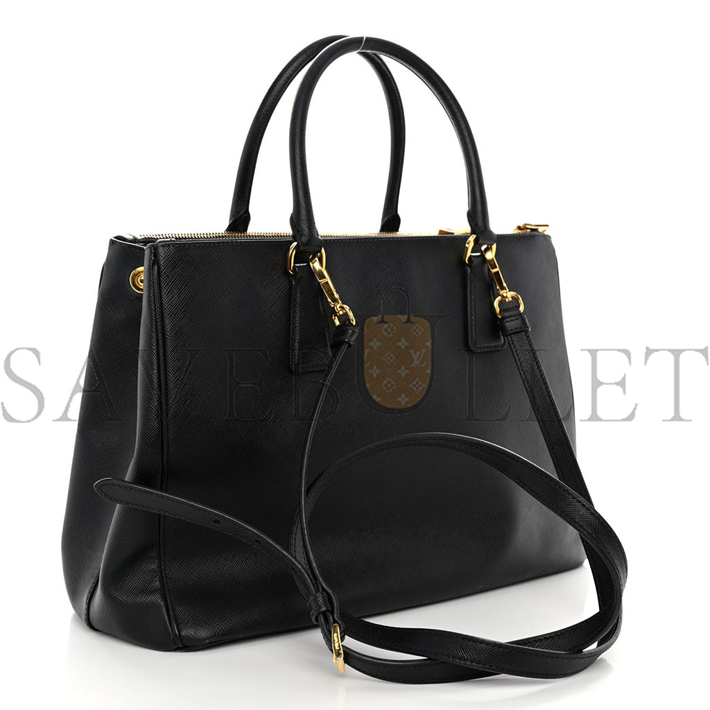 PRADA SAFFIANO MEDIUM GALLERIA DOUBLE ZIP TOTE BLACK (30*23*15cm) PRADA SAFFIANO MEDIUM GALLERIA DOUBLE ZIP TOTE BLACK (30*23*15cm)