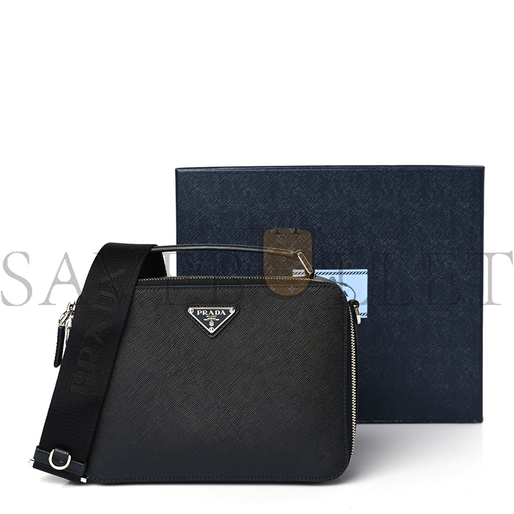 PRADA SAFFIANO TRAVEL MENS MEDIUM BRIQUE CROSSBODY BAG BLACK (22*17*6cm) PRADA SAFFIANO TRAVEL MENS MEDIUM BRIQUE CROSSBODY BAG BLACK (22*17*6cm)