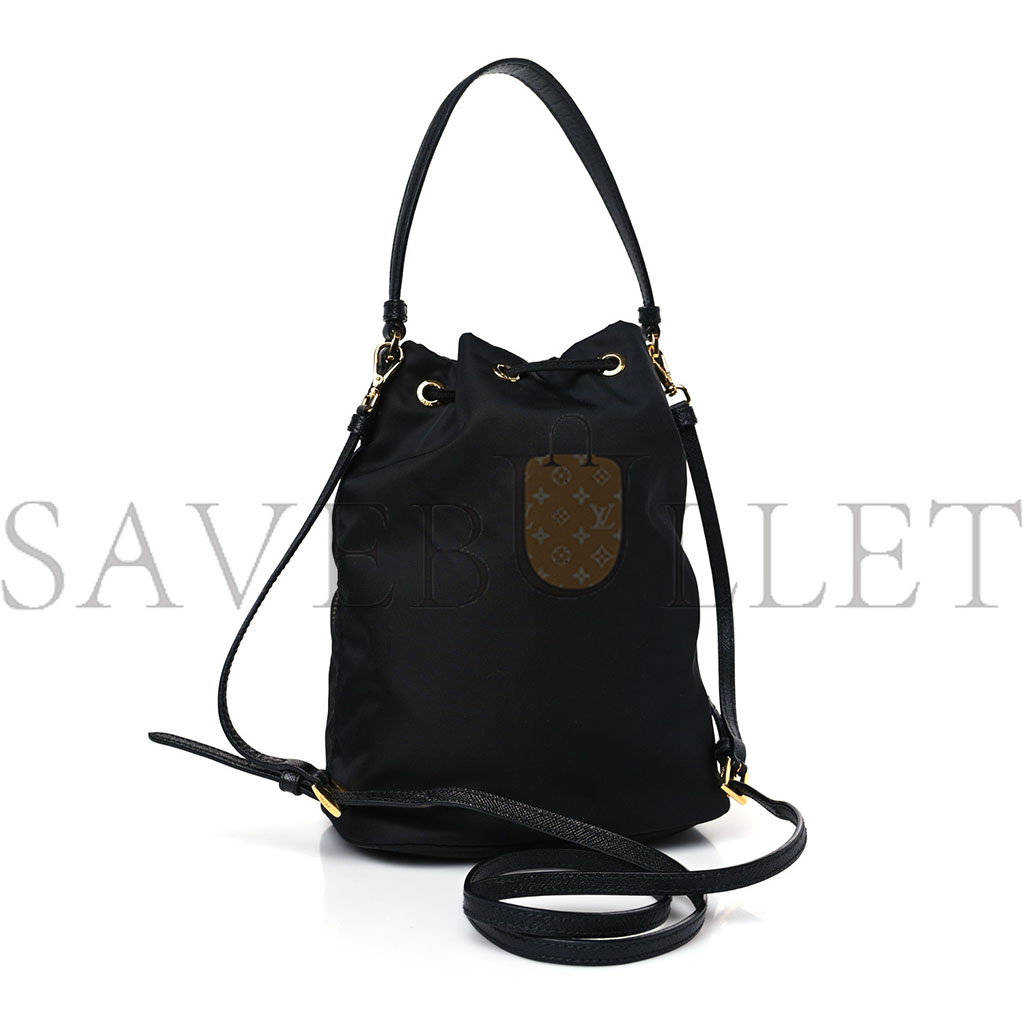 PRADA SAFFIANO TESSUTO NYLON MINI BUCKET CROSSBODY BAG BLACK (23*18*11cm) PRADA SAFFIANO TESSUTO NYLON MINI BUCKET CROSSBODY BAG BLACK (23*18*11cm)
