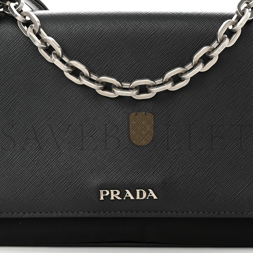 PRADA SAFFIANO TESSUTO NYLON CHAIN SHOULDER BAG BLACK (24*15*5cm) PRADA SAFFIANO TESSUTO NYLON CHAIN SHOULDER BAG BLACK (24*15*5cm)
