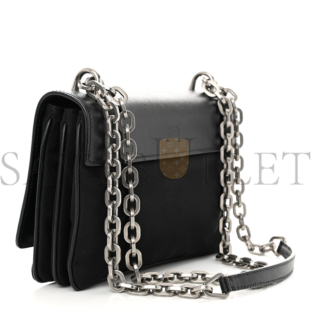 PRADA SAFFIANO TESSUTO NYLON CHAIN SHOULDER BAG BLACK (24*15*5cm) PRADA SAFFIANO TESSUTO NYLON CHAIN SHOULDER BAG BLACK (24*15*5cm)