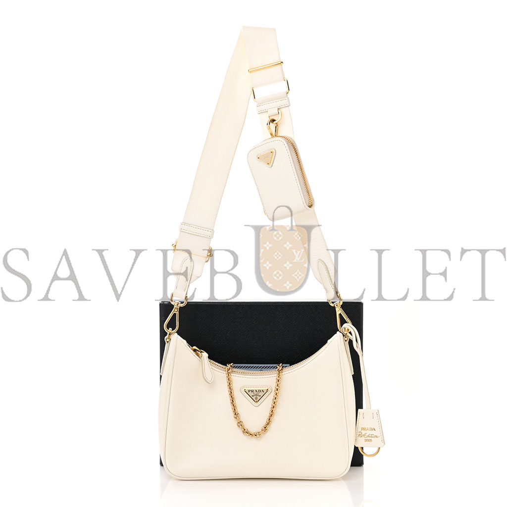 PRADA SAFFIANO RE-EDITION 2005 SHOULDER BAG WHITE (23*17*6cm) PRADA SAFFIANO RE-EDITION 2005 SHOULDER BAG WHITE (23*17*6cm)