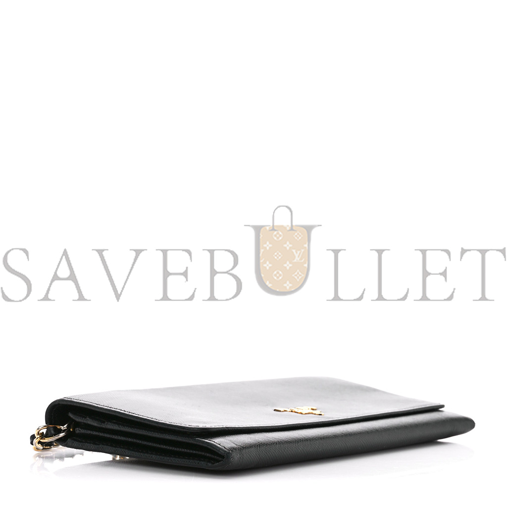 PRADA SAFFIANO METAL ORO CHAIN WALLET BLACK (21*11*2cm) PRADA SAFFIANO METAL ORO CHAIN WALLET BLACK (21*11*2cm)