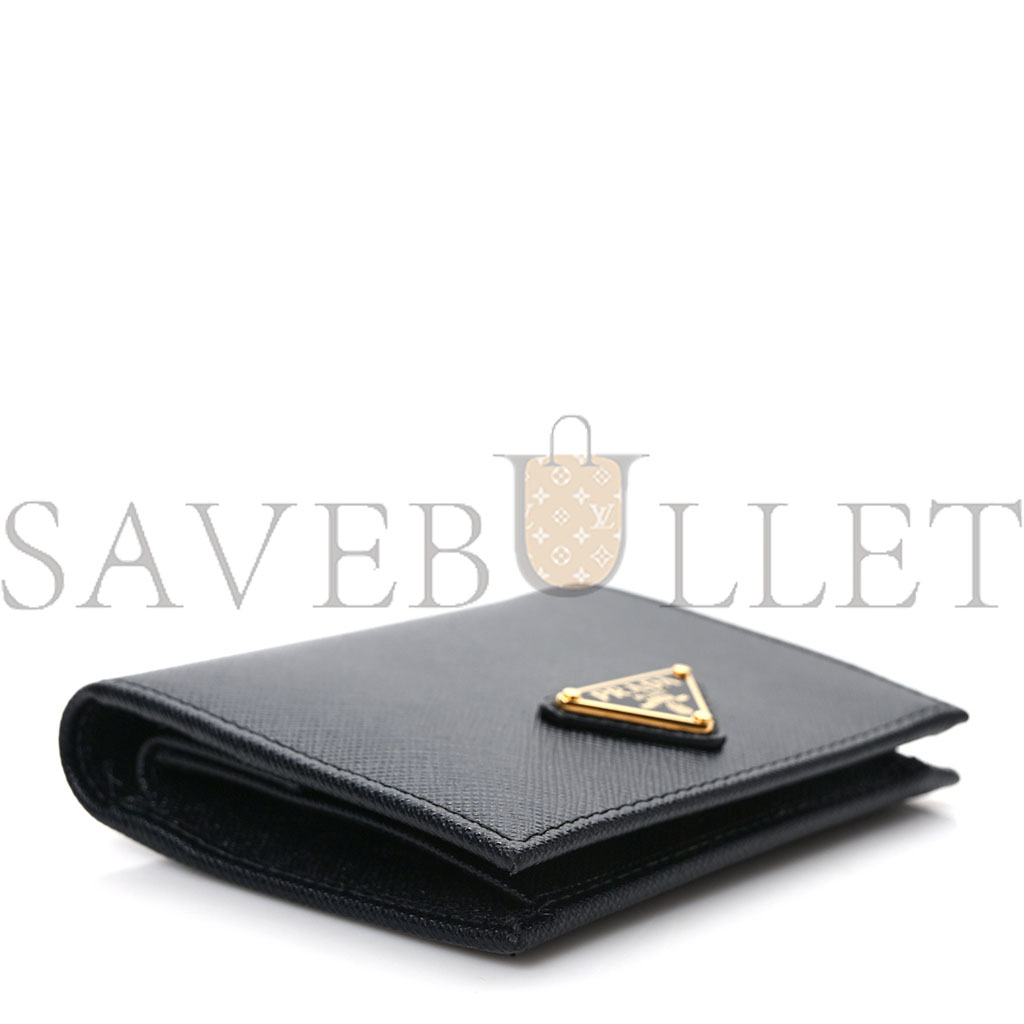PRADA SAFFIANO TRIANGLE BI-FOLD WALLET BLACK (11*8*3cm) PRADA SAFFIANO TRIANGLE BI-FOLD WALLET BLACK (11*8*3cm)