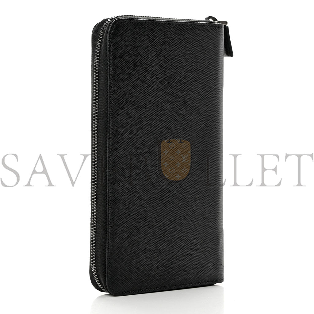 PRADA SAFFIANO METAL LARGE ZIP AROUND TRAVEL WALLET BLACK (21*11*3cm) PRADA SAFFIANO METAL LARGE ZIP AROUND TRAVEL WALLET BLACK (21*11*3cm)