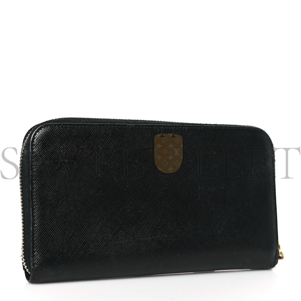 PRADA SAFFIANO METAL ZIP AROUND WALLET BLACK (18*10*2cm) PRADA SAFFIANO METAL ZIP AROUND WALLET BLACK (18*10*2cm)
