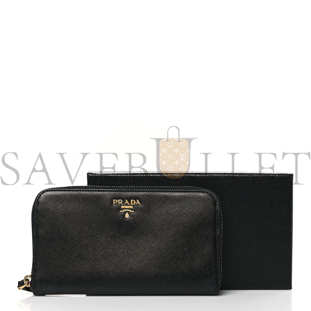PRADA SAFFIANO METAL ZIP AROUND WALLET BLACK (18*10*2cm) PRADA SAFFIANO METAL ZIP AROUND WALLET BLACK (18*10*2cm)