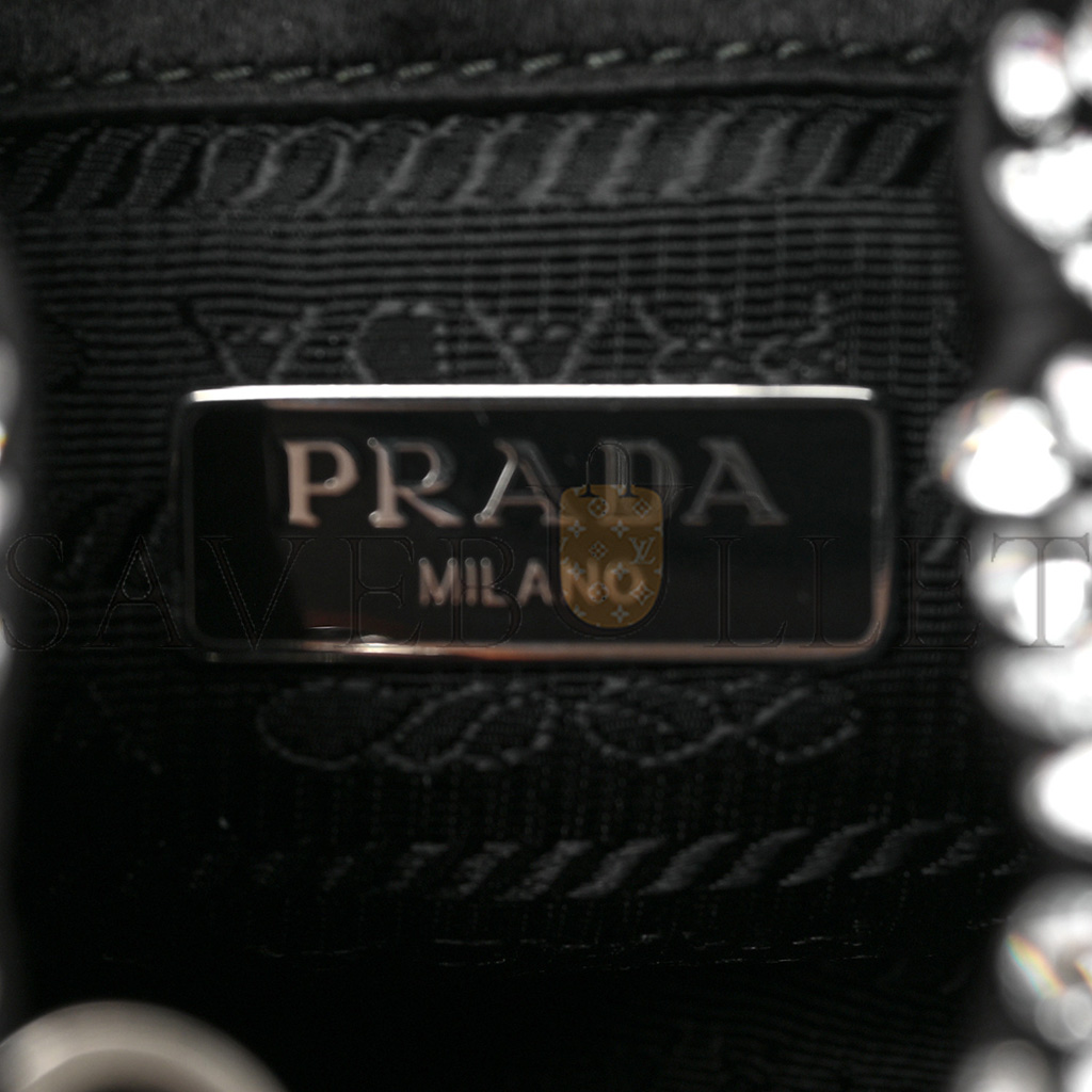PRADA SATIN CRYSTAL DRAWSTRING MINI POUCH BLACK (9*9*6cm) PRADA SATIN CRYSTAL DRAWSTRING MINI POUCH BLACK (9*9*6cm)