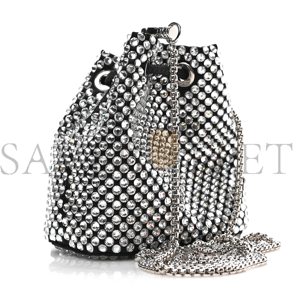 PRADA SATIN CRYSTAL DRAWSTRING MINI POUCH BLACK (9*9*6cm) PRADA SATIN CRYSTAL DRAWSTRING MINI POUCH BLACK (9*9*6cm)