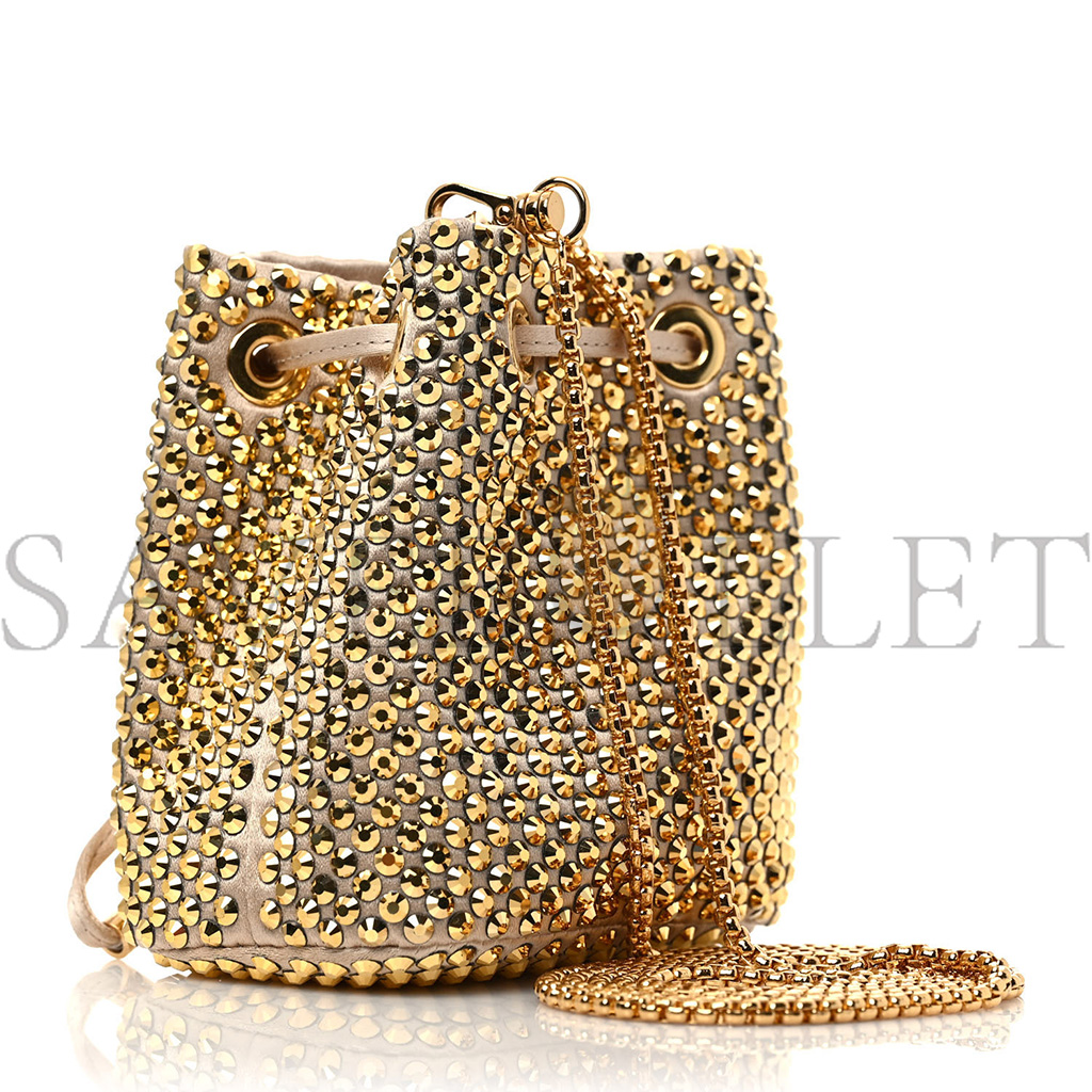 PRADA SATIN CRYSTAL DRAWSTRING MINI POUCH PLATINO (9*9*6cm) PRADA SATIN CRYSTAL DRAWSTRING MINI POUCH PLATINO (9*9*6cm)