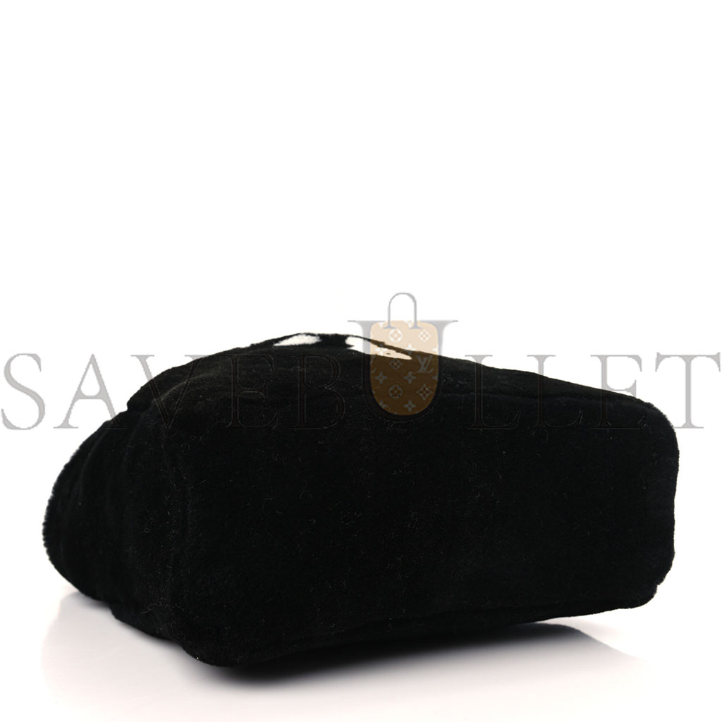 PRADA SHEARLING LOGO MINI TOTE BLACK WHITE (25*23*9cm) PRADA SHEARLING LOGO MINI TOTE BLACK WHITE (25*23*9cm)