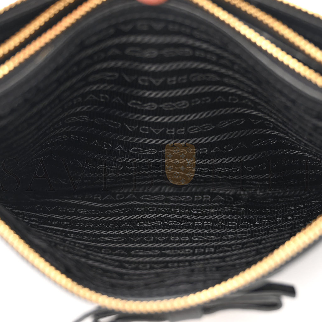 PRADA VITELLO DAINO DOUBLE ZIP CROSSBODY BAG BLACK (24*17*2cm) PRADA VITELLO DAINO DOUBLE ZIP CROSSBODY BAG BLACK (24*17*2cm)