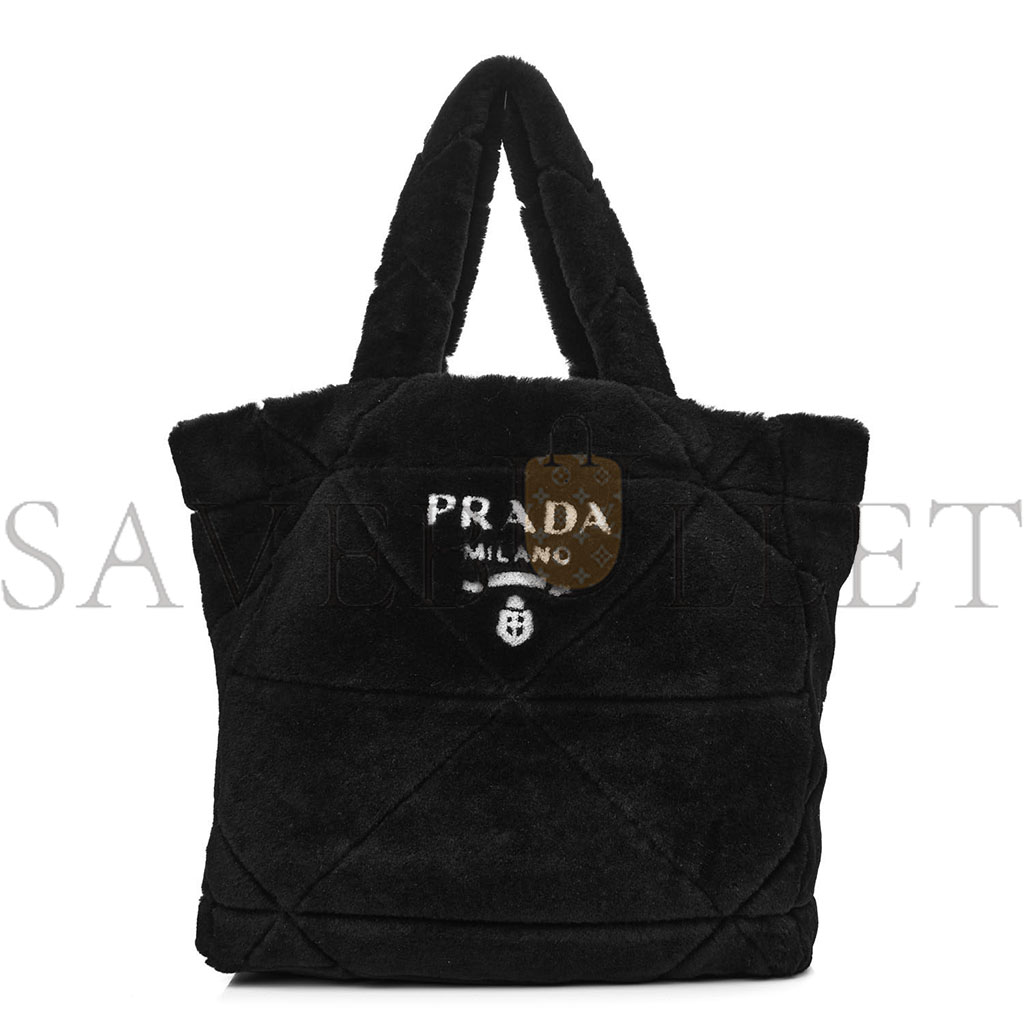 PRADA SHEARLING MONOTONE LOGO TOTE BLACK WHITE (34*33*13cm) PRADA SHEARLING MONOTONE LOGO TOTE BLACK WHITE (34*33*13cm)
