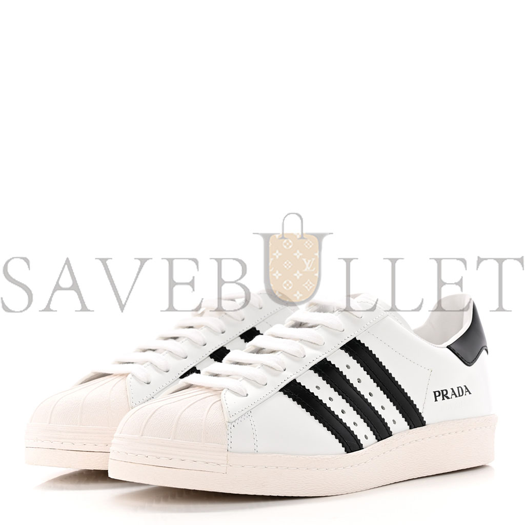 PRADA X ADIDAS BRUSHED CALFSKIN LOGO MENS SUPERSTAR SNEAKERS 7.5 WHITE BLACK PRADA X ADIDAS BRUSHED CALFSKIN LOGO MENS SUPERSTAR SNEAKERS 7.5 WHITE BLACK