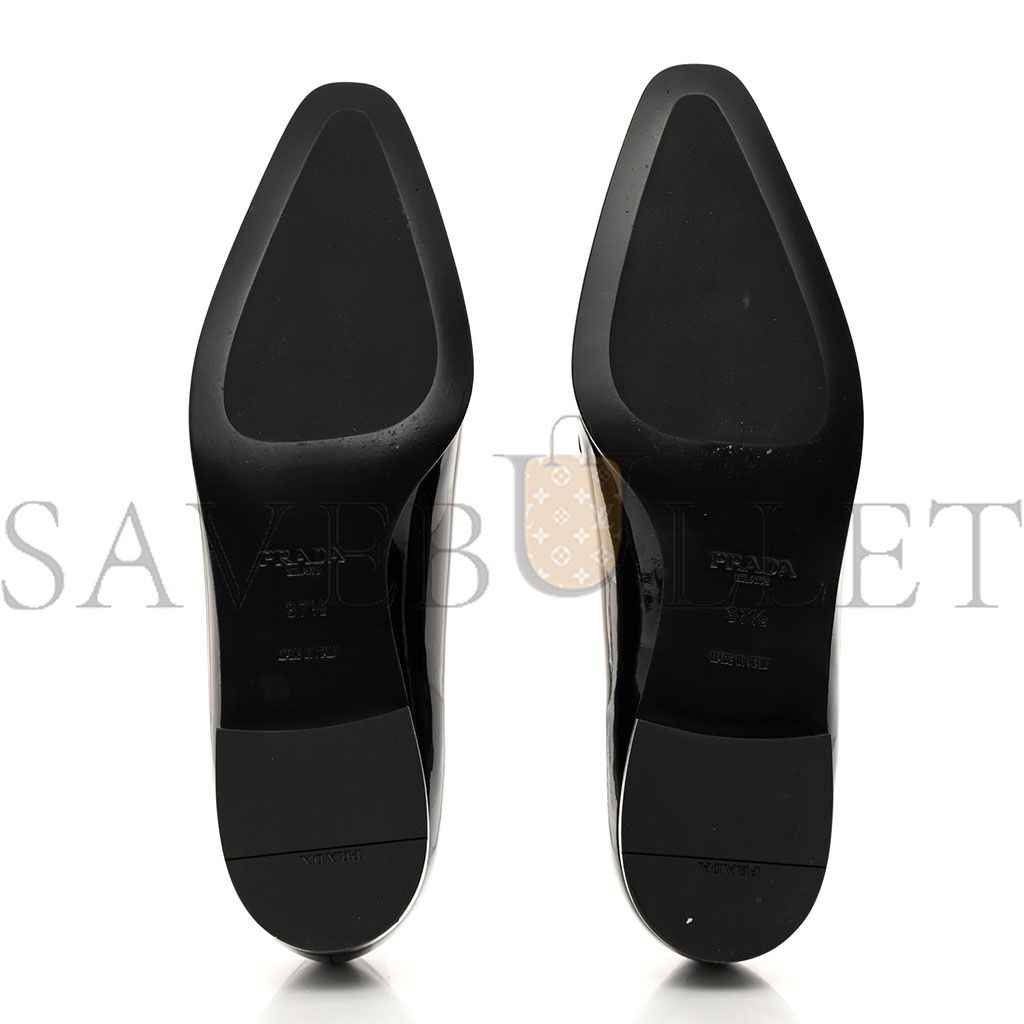 PRADA VERNICE METAL TRIANGLE LOGO POINTED TOE 25MM LOAFERS 37.5 BLACK PRADA VERNICE METAL TRIANGLE LOGO POINTED TOE 25MM LOAFERS 37.5 BLACK
