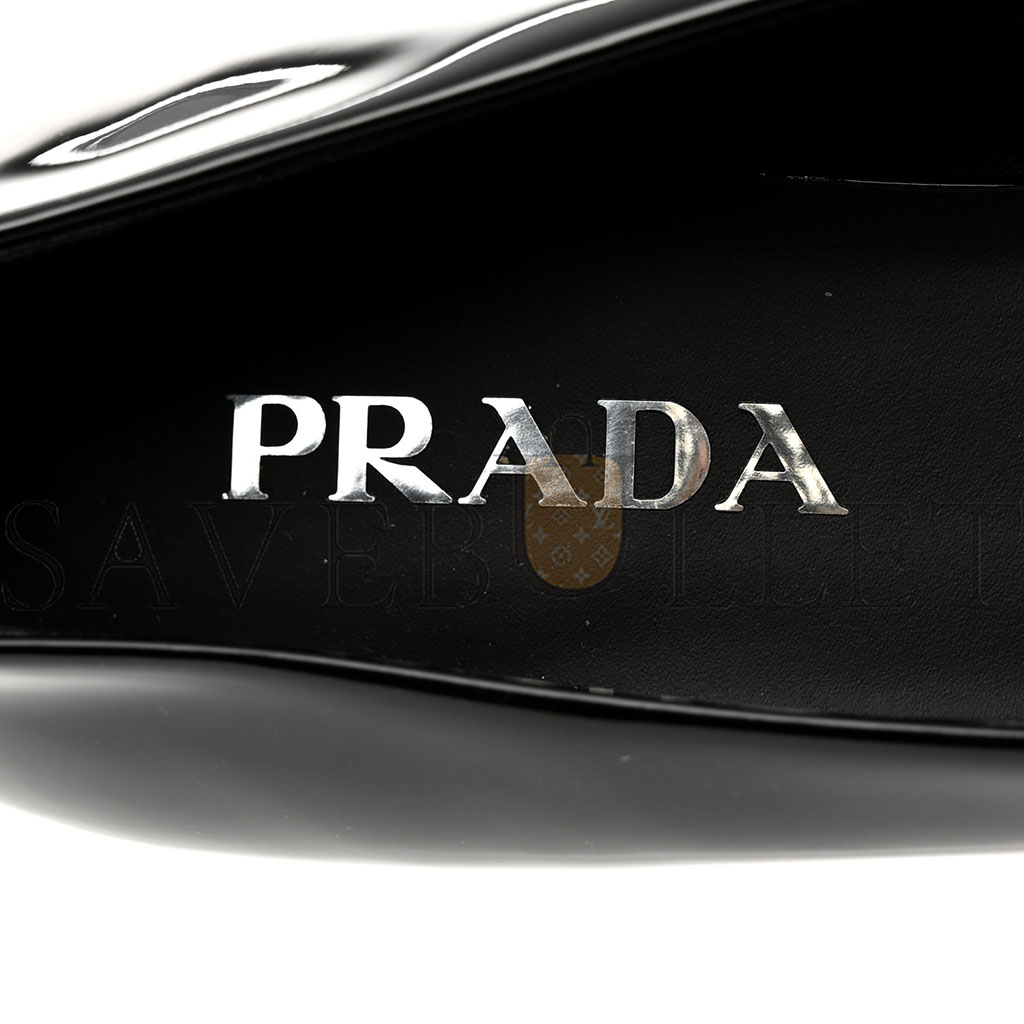 PRADA VERNICE METAL TRIANGLE LOGO POINTED TOE 25MM LOAFERS 37.5 BLACK PRADA VERNICE METAL TRIANGLE LOGO POINTED TOE 25MM LOAFERS 37.5 BLACK