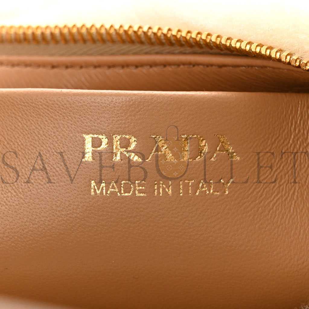 PRADA SHEARLING ARQUE SHOULDER BAG ECRU NOISETTE (23*19*6cm) PRADA SHEARLING ARQUE SHOULDER BAG ECRU NOISETTE (23*19*6cm)