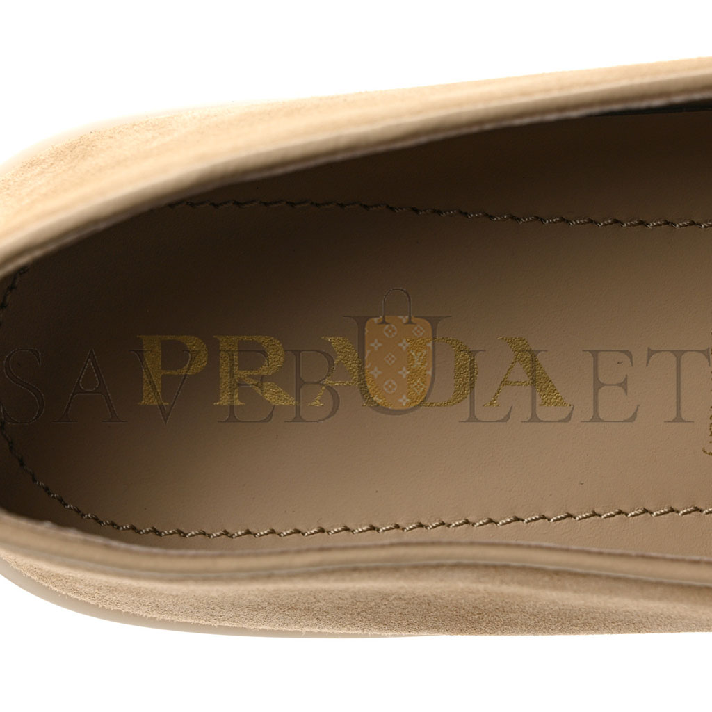 PRADA VITELLO SCAMOSCIATO METAL TRIANGLE LOGO SAINT TROPEZ 25MM LOAFERS 40 ECRU PRADA VITELLO SCAMOSCIATO METAL TRIANGLE LOGO SAINT TROPEZ 25MM LOAFERS 40 ECRU