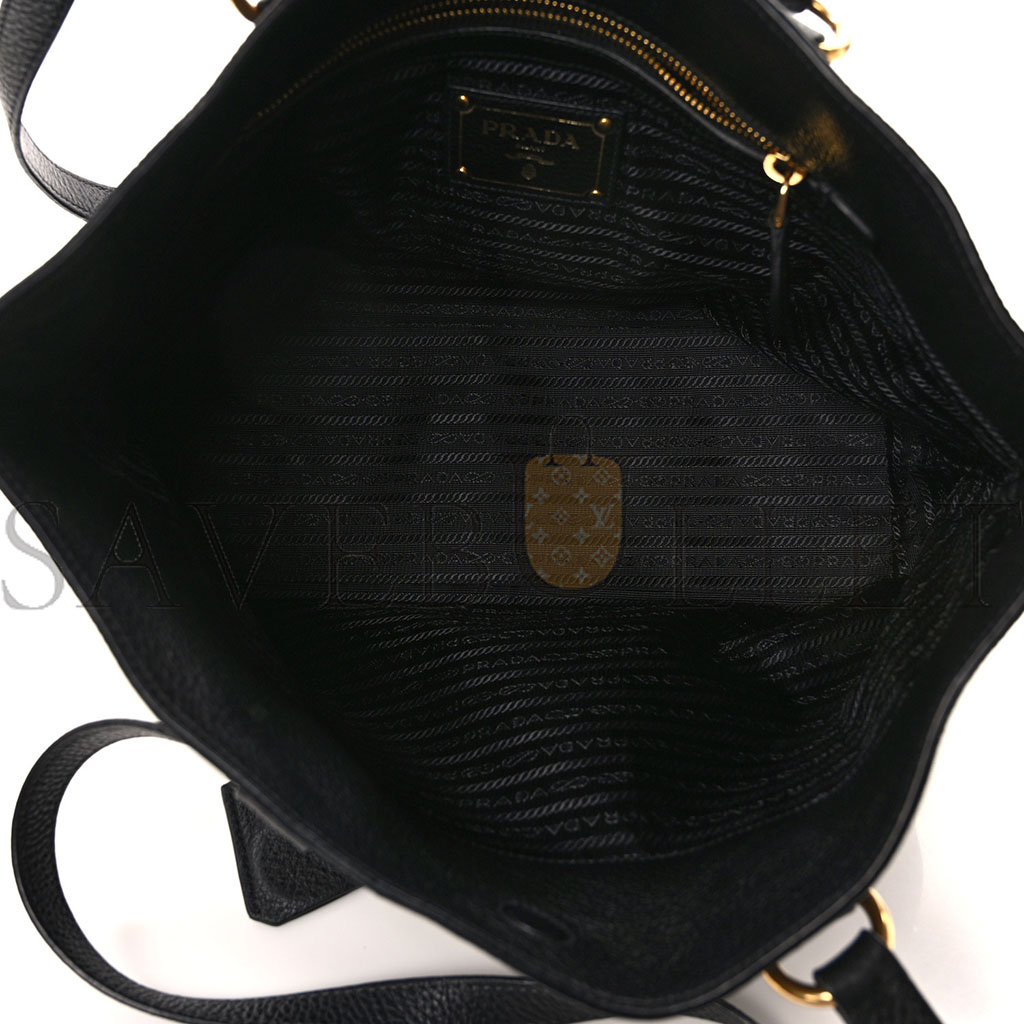PRADA VITELLO DAINO EMBOSSED LOGO TOTE BLACK (30*26*14cm) PRADA VITELLO DAINO EMBOSSED LOGO TOTE BLACK (30*26*14cm)