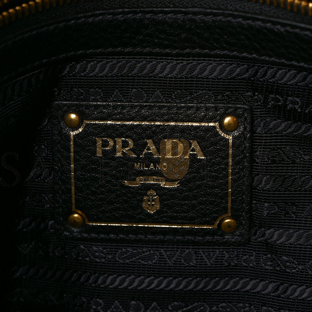 PRADA VITELLO DAINO EMBOSSED LOGO TOTE BLACK (30*26*14cm) PRADA VITELLO DAINO EMBOSSED LOGO TOTE BLACK (30*26*14cm)
