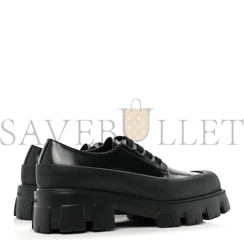 PRADA SPAZZOLATO MENS LACE UP 45MM DERBY LOAFERS 8 BLACK PRADA SPAZZOLATO MENS LACE UP 45MM DERBY LOAFERS 8 BLACK