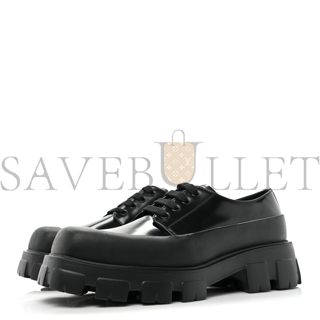 PRADA SPAZZOLATO MENS LACE UP 45MM DERBY LOAFERS 8 BLACK PRADA SPAZZOLATO MENS LACE UP 45MM DERBY LOAFERS 8 BLACK