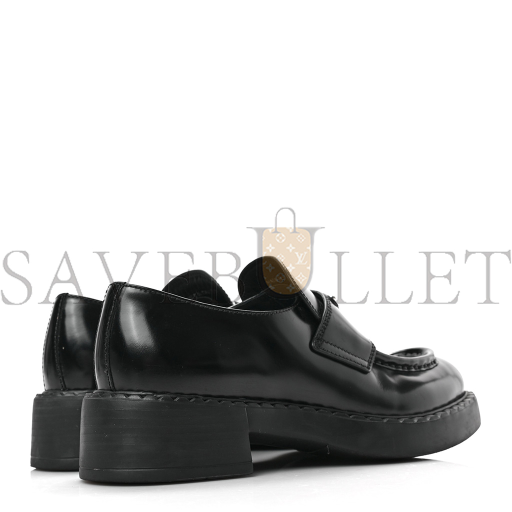 PRADA SPAZZOLATO METAL TRIANGLE LOGO 50MM LOAFERS 36.5 BLACK PRADA SPAZZOLATO METAL TRIANGLE LOGO 50MM LOAFERS 36.5 BLACK