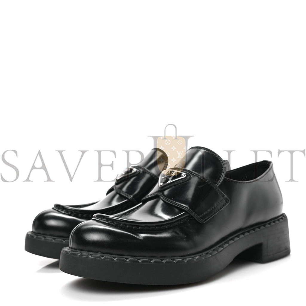 PRADA SPAZZOLATO METAL TRIANGLE LOGO 50MM LOAFERS 36.5 BLACK PRADA SPAZZOLATO METAL TRIANGLE LOGO 50MM LOAFERS 36.5 BLACK