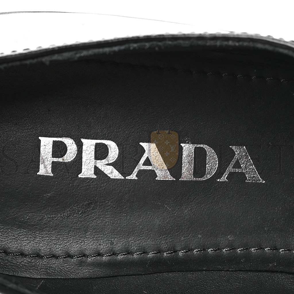 PRADA SPAZZOLATO METAL TRIANGLE LOGO 50MM LOAFERS 36.5 BLACK PRADA SPAZZOLATO METAL TRIANGLE LOGO 50MM LOAFERS 36.5 BLACK