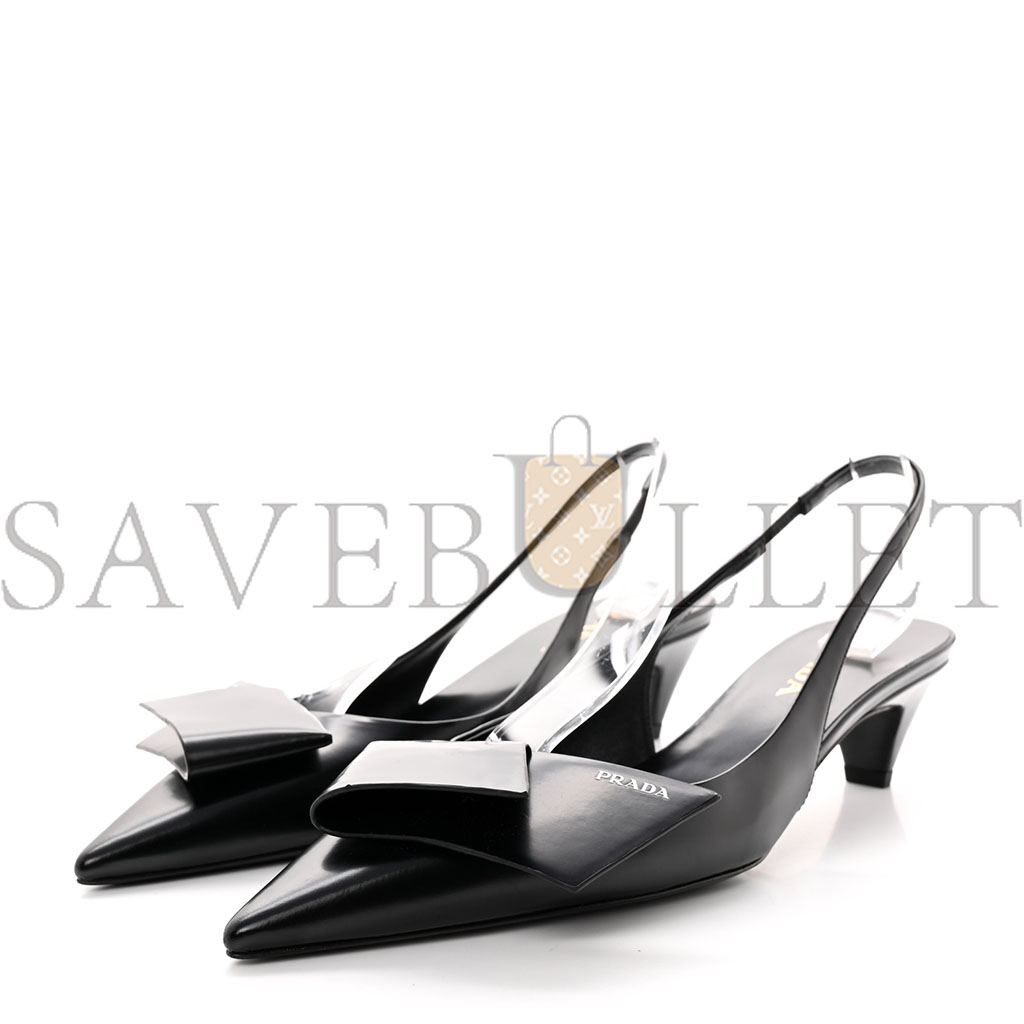 PRADA SPAZZOLATO LOGO POINTED TOE 45MM SLINGBACK PUMPS 40 BLACK PRADA SPAZZOLATO LOGO POINTED TOE 45MM SLINGBACK PUMPS 40 BLACK