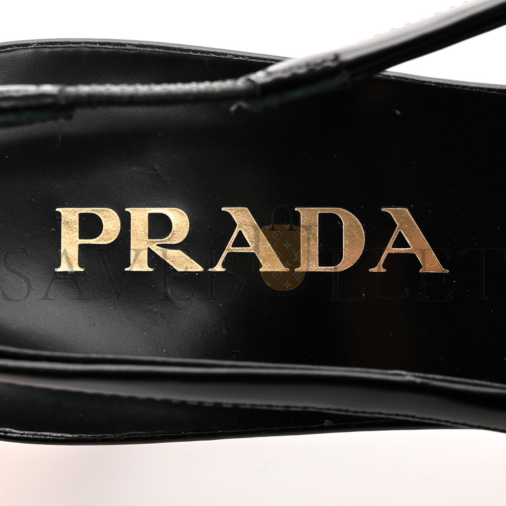 PRADA SPAZZOLATO LOGO POINTED TOE 45MM SLINGBACK PUMPS 40 BLACK PRADA SPAZZOLATO LOGO POINTED TOE 45MM SLINGBACK PUMPS 40 BLACK