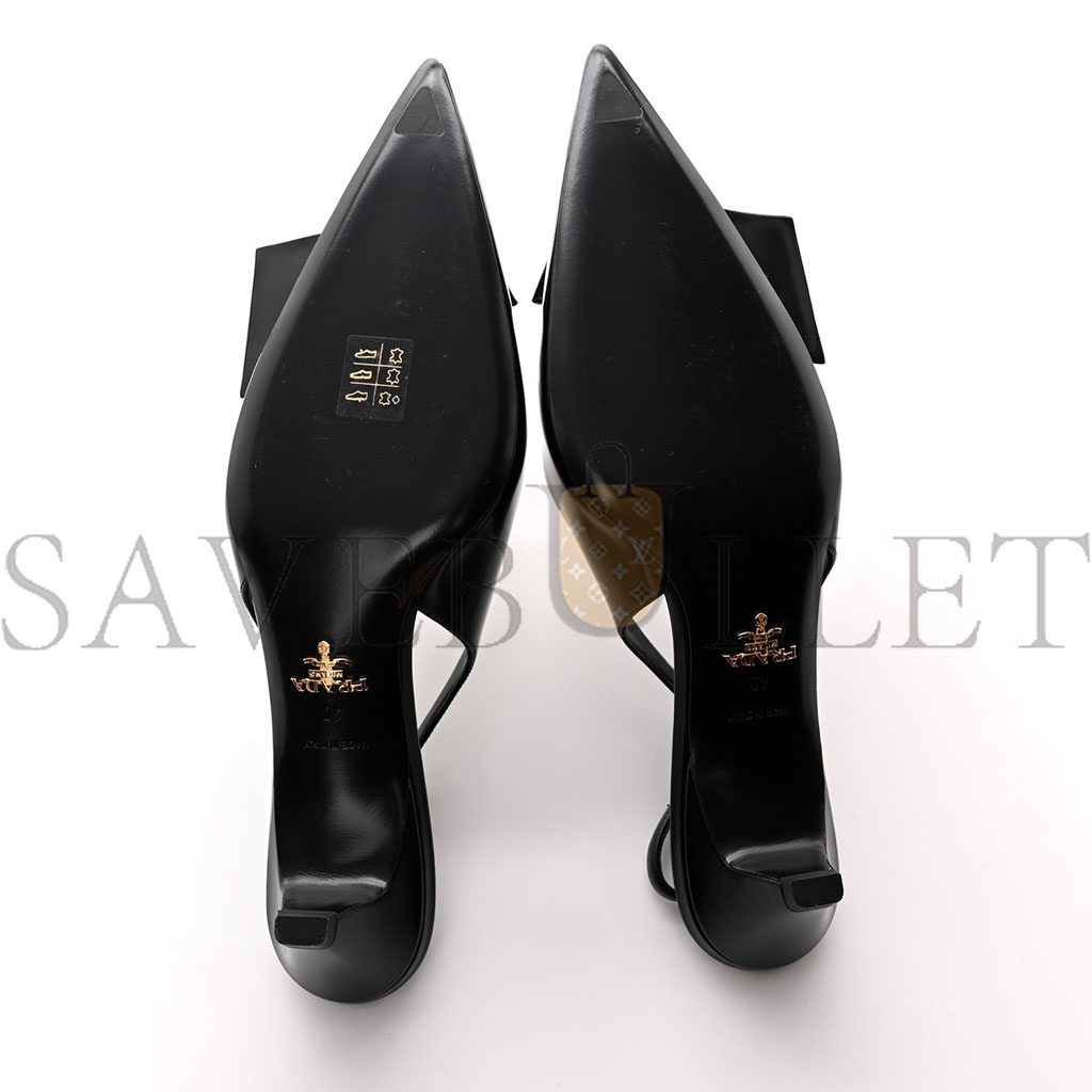 PRADA SPAZZOLATO LOGO POINTED TOE 45MM SLINGBACK PUMPS 40 BLACK PRADA SPAZZOLATO LOGO POINTED TOE 45MM SLINGBACK PUMPS 40 BLACK