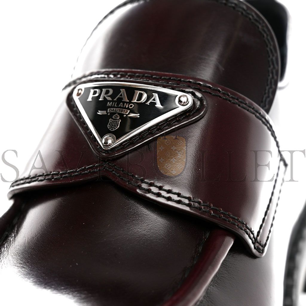 PRADA SPAZZOLATO METAL TRIANGLE LOGO 50MM LOAFERS 39 BRUCIATIO FUME PRADA SPAZZOLATO METAL TRIANGLE LOGO 50MM LOAFERS 39 BRUCIATIO FUME