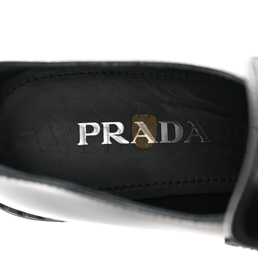 PRADA SPAZZOLATO METAL TRIANGLE LOGO 50MM LOAFERS 37.5 BLACK PRADA SPAZZOLATO METAL TRIANGLE LOGO 50MM LOAFERS 37.5 BLACK